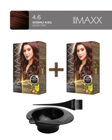 Maxx Deluxe 2'li Paket Beauty Expert Set Boya 4.6 Gizemli Kızıl, Boya Tası ve Fırça Hediye! ürün görseli 1