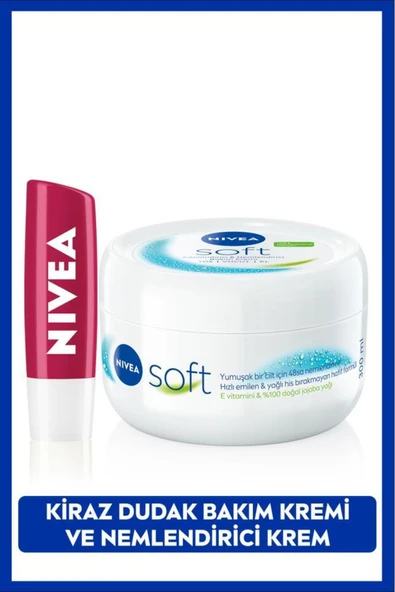 NIVEA Soft Nemlendirici Bakım Kremi 300ml, Kiraz Renkli Dudak Bakım Kremi ve Parlatıcısı, E Vitamini ürün görseli 1