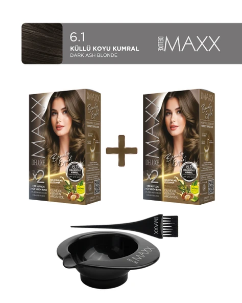 Maxx Deluxe 2'li Paket Beauty Expert Set Boya 6.1 Küllü Koyu Kumral, Boya Tası ve Fırça Hediye! ürün görseli 1