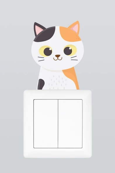 Sevimli Benekli Kedi Çocuk Odası Dekoratif Priz Stickerı ürün görseli 1