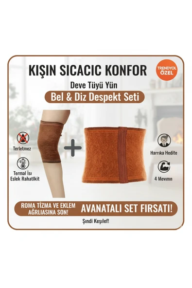 Bel Ve İçin Termal Yün Korse Seti - Isı Tutucu Deve Tüyü Takım ürün görseli 1