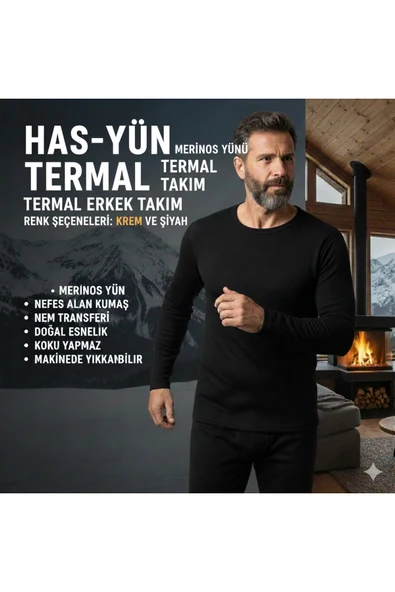 HASYÜN Erkek Uzun Kol Merinos Yünü Wolmark Termal İçlik Takımı Çorap Hediyesiyle ürün görseli 1