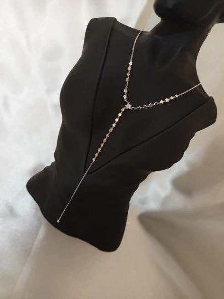 GÜMÜŞ RENKLİ YILDIZLI 45 CM KOLYE ürün görseli 1