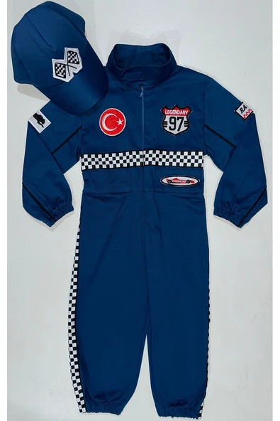 Beşik Kostüm Unisex Çocuk Mavi Yarışçı Tulumu ürün görseli 1
