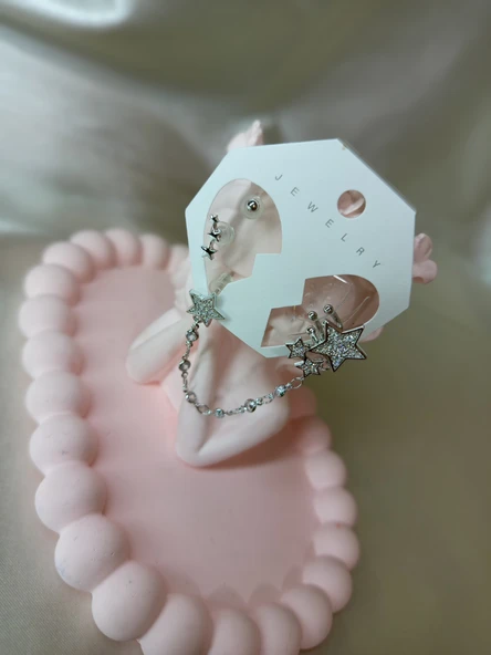 GÜMÜŞ RENKLİ YILDIZLI KIKIRDAK KÜPE SET ürün görseli 1