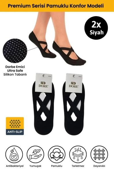 Orijinal Kadın 2 Çift Kaymaz Tabanlı Pilates Yoga Dans Bale Plates Kaydırmaz Çorap - Standart Beden ürün görseli 1