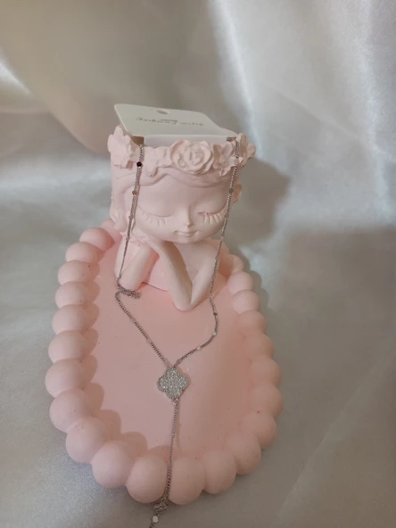 GÜMÜŞ RENKLİ YONCA ŞEKLİNDE 45CM KOLYE - Resim 2