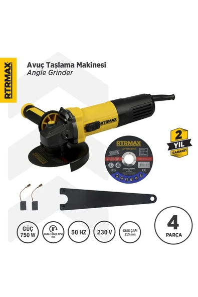 Rtrmax Rtm1080 Avuç Taşlama Makinası 115 Mm 750 W Devir Ayarlı ürün görseli 1