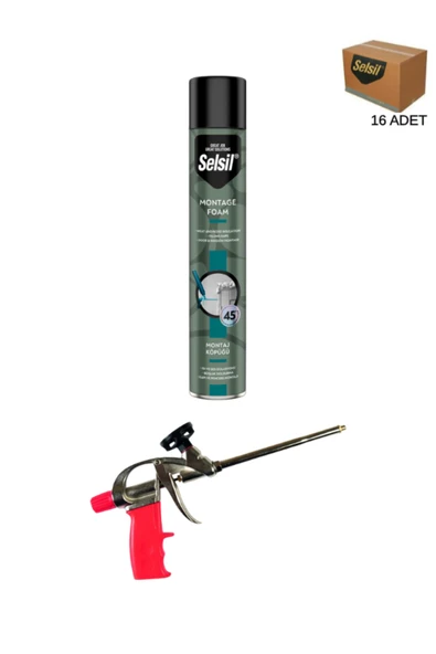 Selsil Poliüretan Tabancalı Montaj Köpüğü 845 Gr -750 Ml. 16 Adet + Demir Köpük Tabancası ürün görseli 1