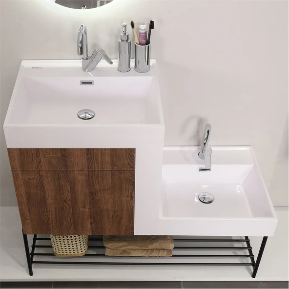 Kobos Up-Down 100 cm Banyo Dolabı Seti New Dark Walnut - Resim 5