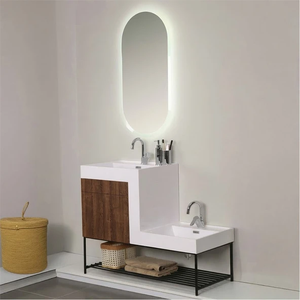 Kobos Up-Down 100 cm Banyo Dolabı Seti New Dark Walnut - Resim 2
