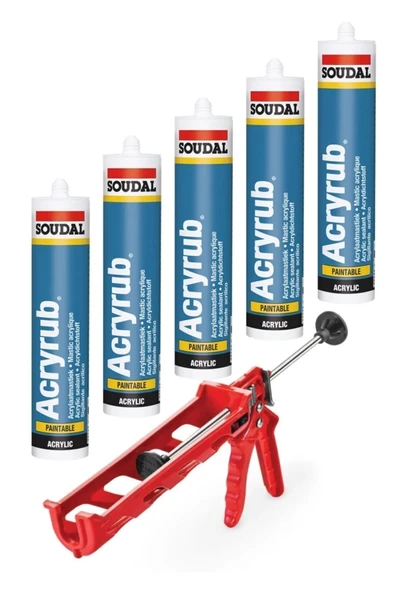 Soudal Silikonize Mastik 5 Adet siyah Mastik + 1 Adet Tabanca 500gr Acryrub ürün görseli 1