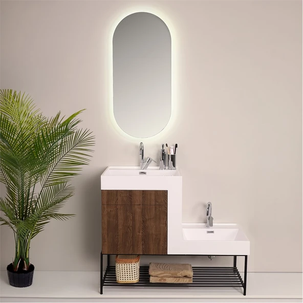 Kobos Up-Down 100 cm Banyo Dolabı Seti New Dark Walnut - Resim 3