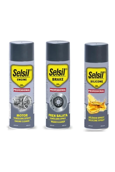 Selsil Oto Bakım Seti Motor Temizleme Spreyi 500 ml, Silikon Sprey 500 ml, Fren Balata Spreyi 500 ml ürün görseli 1