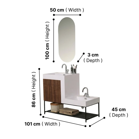 Kobos Up-Down 100 cm Banyo Dolabı Seti New Dark Walnut - Resim 7