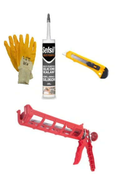 Set Tabancalı Şeffaf Silikon I (280 Ml Silikon, Silikon Tabancası, Nitril Eldiven, Maket Bıçağı) ürün görseli 1