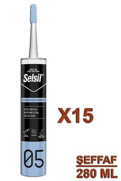 Selsil Mutfak ve Banyo Silikonu Şeffaf 280 ML (15 Adet) ürün görseli 1