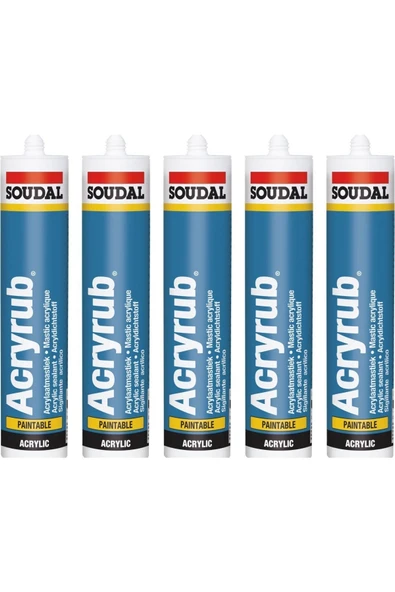Soudal Acryrub Silikonize Mastik 500 Gram 5'li Paket Beyaz ürün görseli 1