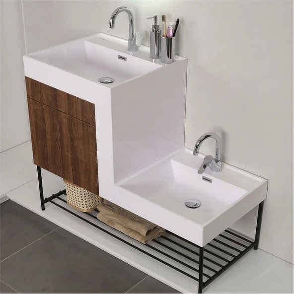 Kobos Up-Down 100 cm Banyo Dolabı Seti New Dark Walnut - Resim 4