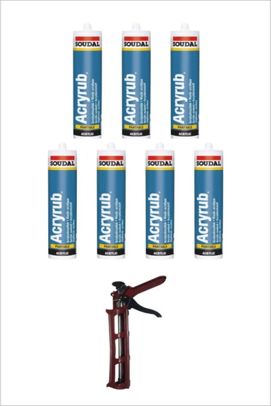 Soudal Silikonize Akrilik Mastik Beyaz 500gr 7 Adet+1 Adet Tabanca ürün görseli 1