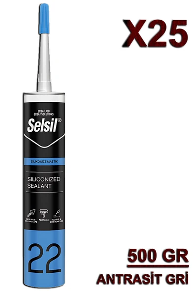 Selsil Silikonize Mastik Antrasit Gri 500 Gr (25 Adet) ürün görseli 1