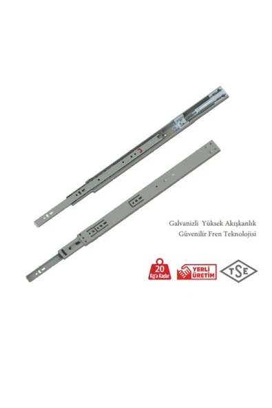 CANEX En 35 mm Frenli Teleskopik Bilyalı Çekmece Rayı - 40 cm (3 Takım) ürün görseli 1