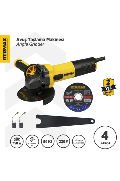 Rtrmax RTM102 Avuç Taşlama Makinası 115 mm 750 W ürün görseli 1