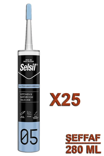 Selsil Mutfak ve Banyo Silikonu Şeffaf 280 ML (25 Adet) ürün görseli 1
