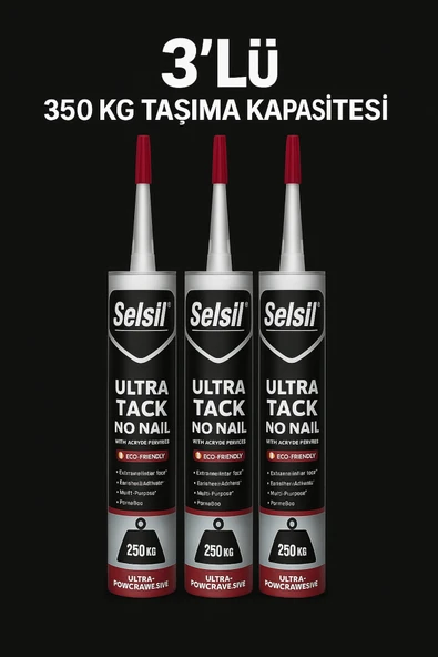 Selsil Güçlü (350 KG' A KADAR AĞILIK TAŞIR) Ve Hızlı Kuruyan Ultra Tack Beyaz Silikon 290 ml ürün görseli 1