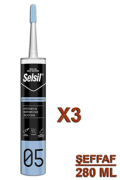 Selsil Mutfak ve Banyo Silikonu Şeffaf 280 ML (3 Adet) ürün görseli 1