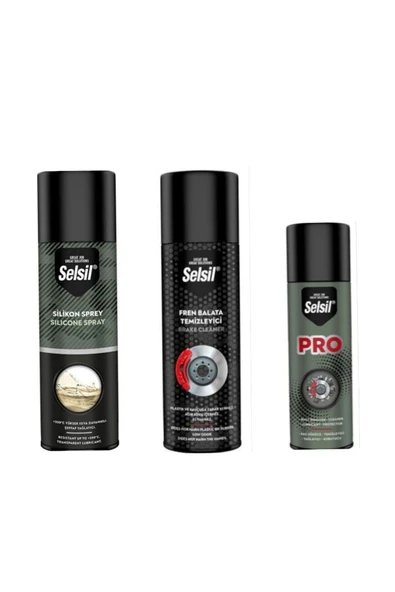 Selsil silikon sprey 1x500ml. selsil Pas Sökücü Pro 1x400ml. Selsil Fren Balata spreyi 1x500ml ürün görseli 1