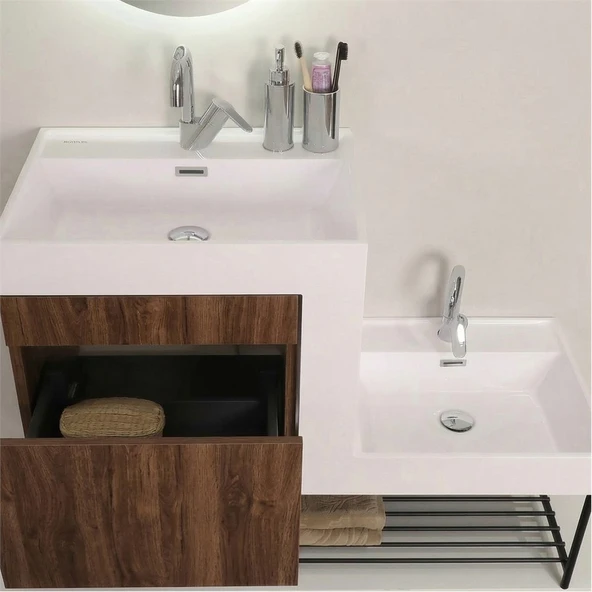 Kobos Up-Down 100 cm Banyo Dolabı Seti New Dark Walnut - Resim 6