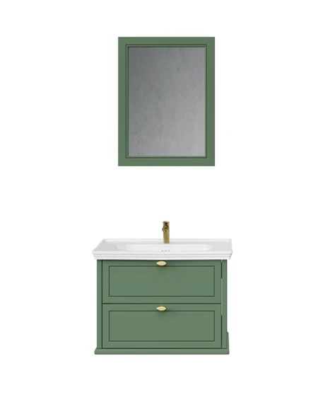 Antik İki Çekmeceli 80 Cm Zeytuni Lavabo Dolabı İkili Set ürün görseli 1