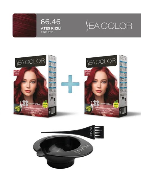 Sea Color 2'li Paket Set Saç Boyası 66.46 Ateş Kızılı, Boya Tası ve Fırça Hediye! ürün görseli 1