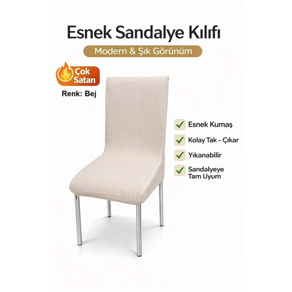 Altınkoza 1 Adet Jakarlı Lastikli Eteksiz Sandalye Kılıfı-Bej ürün görseli 1