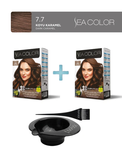 Sea Color 2'li Paket Set Saç Boyası 7.7 Koyu Karamel, Boya Tası ve Fırça Hediye! ürün görseli 1