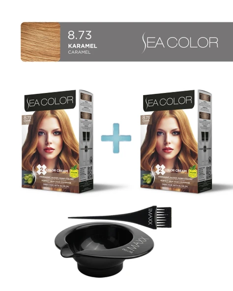 Sea Color 2'li Paket Set Saç Boyası 8.73 Karamel, Boya Tası ve Fırça Hediye! ürün görseli 1