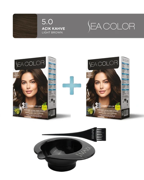 Sea Color 2'li Paket Set Saç Boyası 5.0 Açık Kahve, Boya Tası ve Fırça Hediye! ürün görseli 1