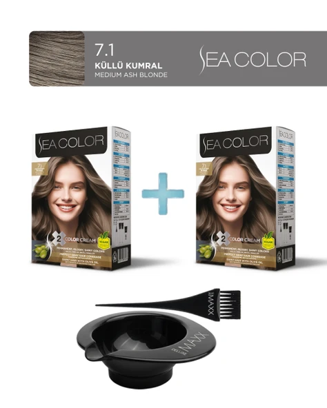 Sea Color 2'li Paket Set Saç Boyası 7.1 Küllü Kumral, Boya Tası ve Fırça Hediye! ürün görseli 1