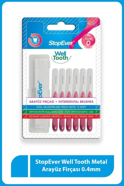 StopEver Well Tooth Metal Arayüz Fırçası 0.4 mm Pembe Size 0 – Hassas Diş Arası Temizliği ürün görseli 1