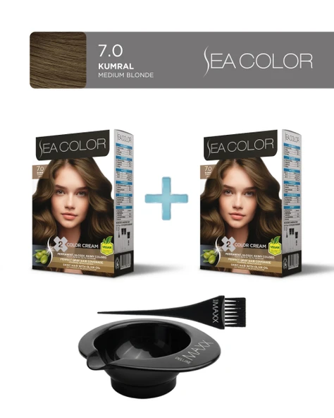 Sea Color 2'li Paket Set Saç Boyası 7.0 Kumral, Boya Tası ve Fırça Hediye! ürün görseli 1