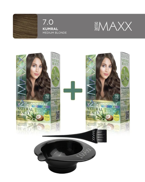 Maxx Deluxe 2'li Natural Beauty Amonyaksız Set Saç Boyası 7.0 Kumral, Boya Tası, Fırça Hediye! ürün görseli 1