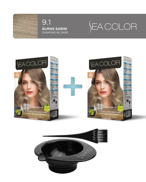 Sea Color 2'li Paket Set Saç Boyası 9.1 Elmas Sarısı, Boya Tası ve Fırça Hediye! ürün görseli 1