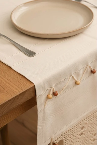 Dantel İşlemeli Boncuklu Runner 50x130 cm - Resim 6