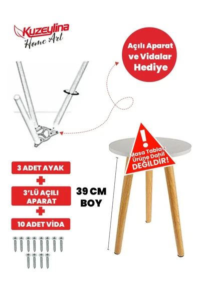 Konik Sehpa Ayağı  39 Cm 3 Adet -  3'lü Plastik Ayak Bağlantı Aparatı ve Vidalar Hediye ürün görseli 1