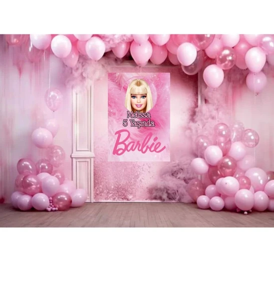 Barbie Temalı Doğum Günü Temalı Kişiye Özel Isimli 70x100 Cm Ölçüsünde Branda Afiş ürün görseli 1