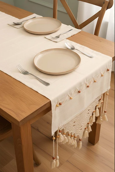 Dantel İşlemeli Boncuklu Runner 50x130 cm - Resim 2