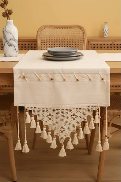 Dantel İşlemeli Boncuklu Runner 50x130 cm ürün görseli 1