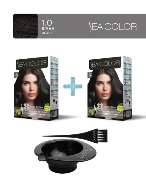 Sea Color 2'li Paket Set Saç Boyası 1.0 Siyah, Boya Tası ve Fırça Hediye! ürün görseli 1