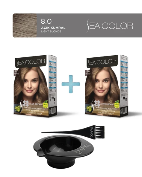 Sea Color 2'li Paket Set Saç Boyası 8.0 Açık Kumral, Boya Tası ve Fırça Hediye! ürün görseli 1